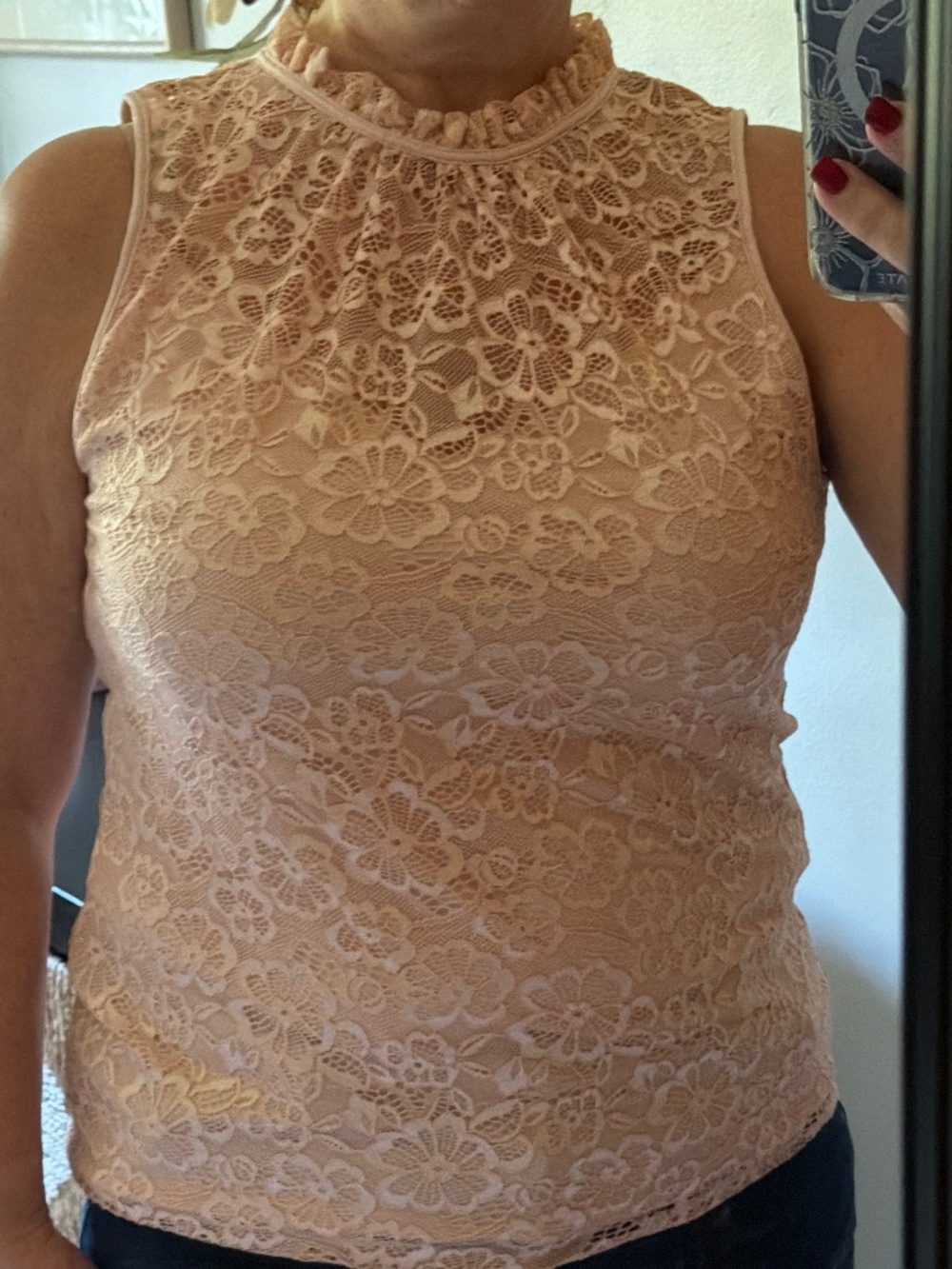 Adorable peach colored fully lined lace tank